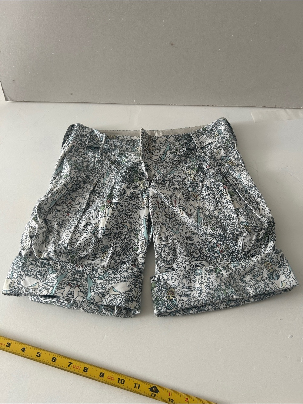 Women's Printed Cotton Shorts in White and Teal